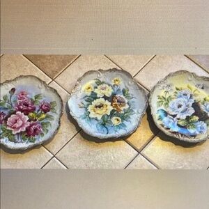 Antique Andrea by Sadek Porcelain Hand Painted Wall Plates Set of 3